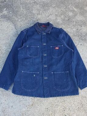 Vintage Dickies Jacket Mens Blue Y2K Denim Chore Blanket Lined Barn Work Coat